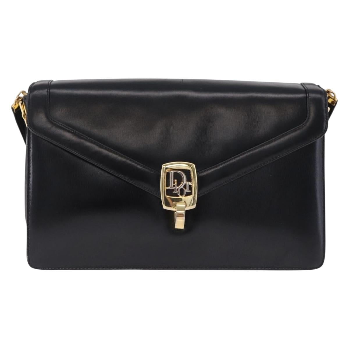 Christian Dior Shoulder Bag Leather Black Gold Tone Auth ep15419