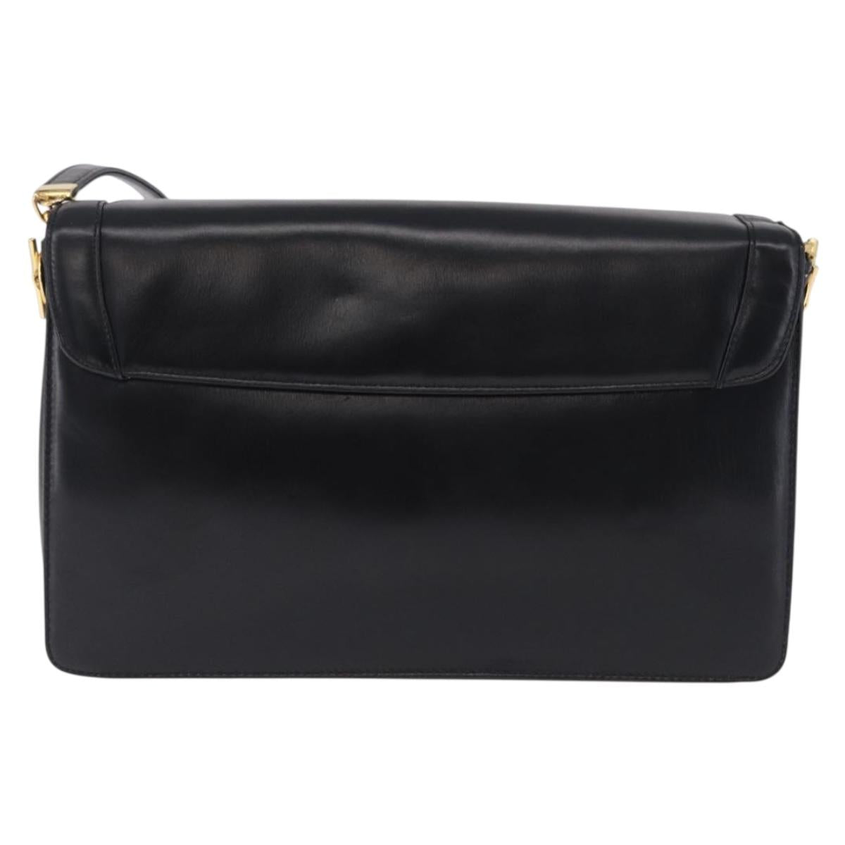 Christian Dior Shoulder Bag Leather Black Gold Tone Auth ep15419