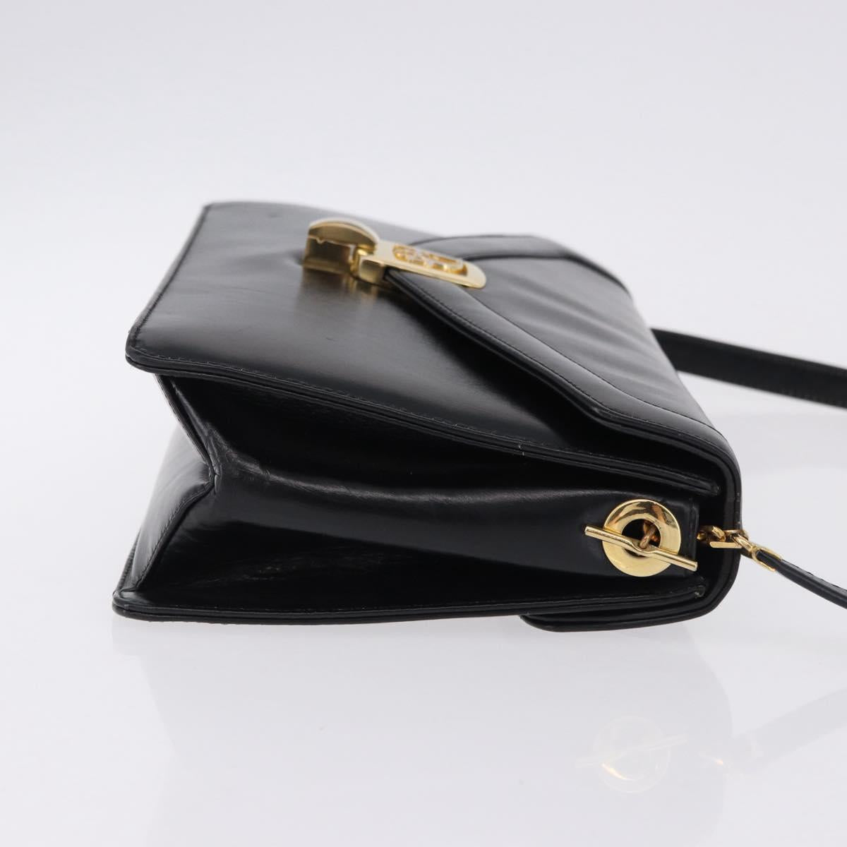 Christian Dior Shoulder Bag Leather Black Gold Tone Auth ep15419