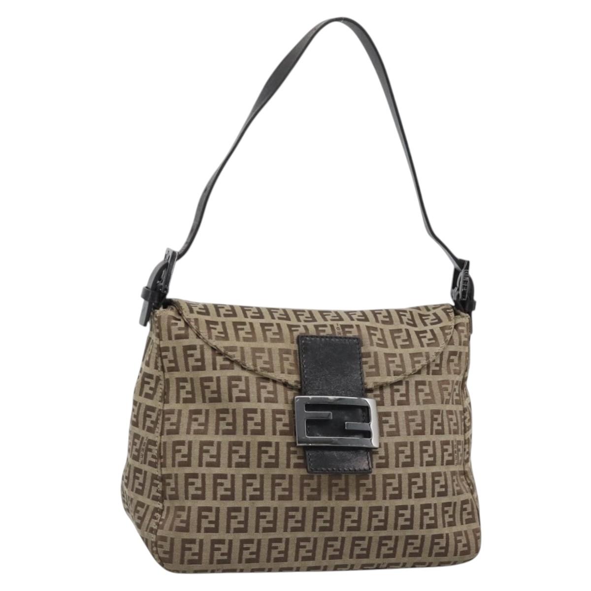 FENDI Zucchino Canvas Mamma Baguette Bag Beige Silver 8BR004 Auth ep15424V