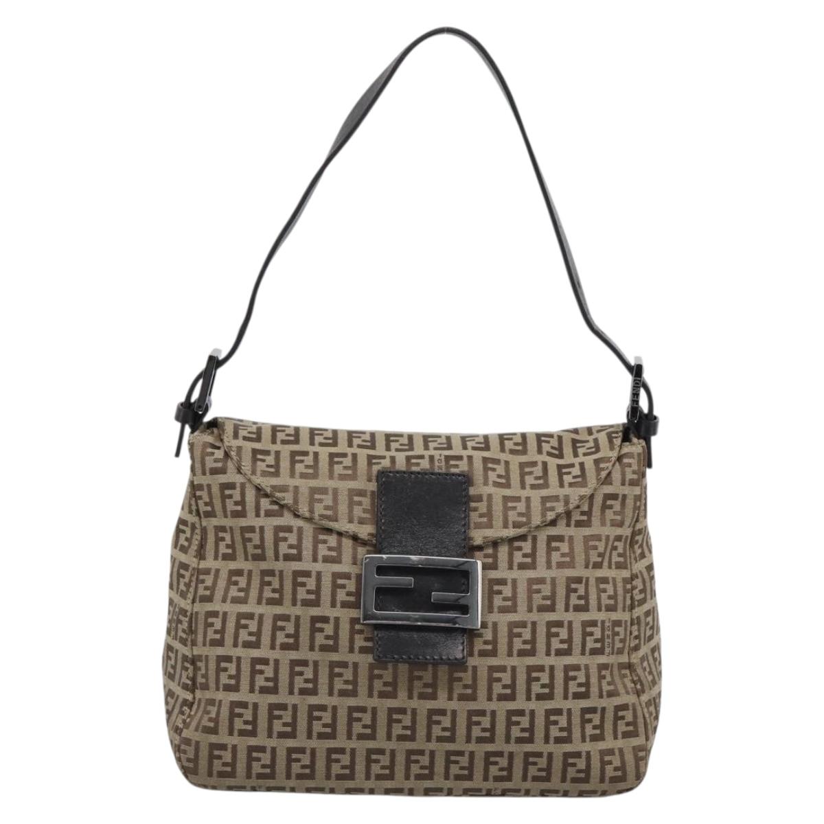 FENDI Zucchino Canvas Mamma Baguette Bag Beige Silver 8BR004 Auth ep15424V