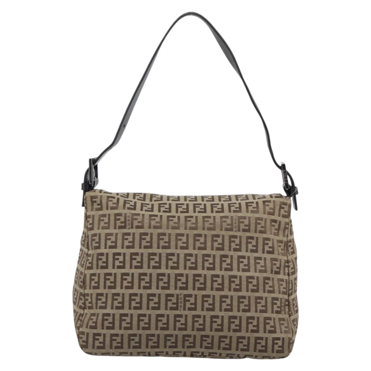 FENDI Zucchino Canvas Mamma Baguette Bag Beige Silver 8BR004 Auth ep15424V