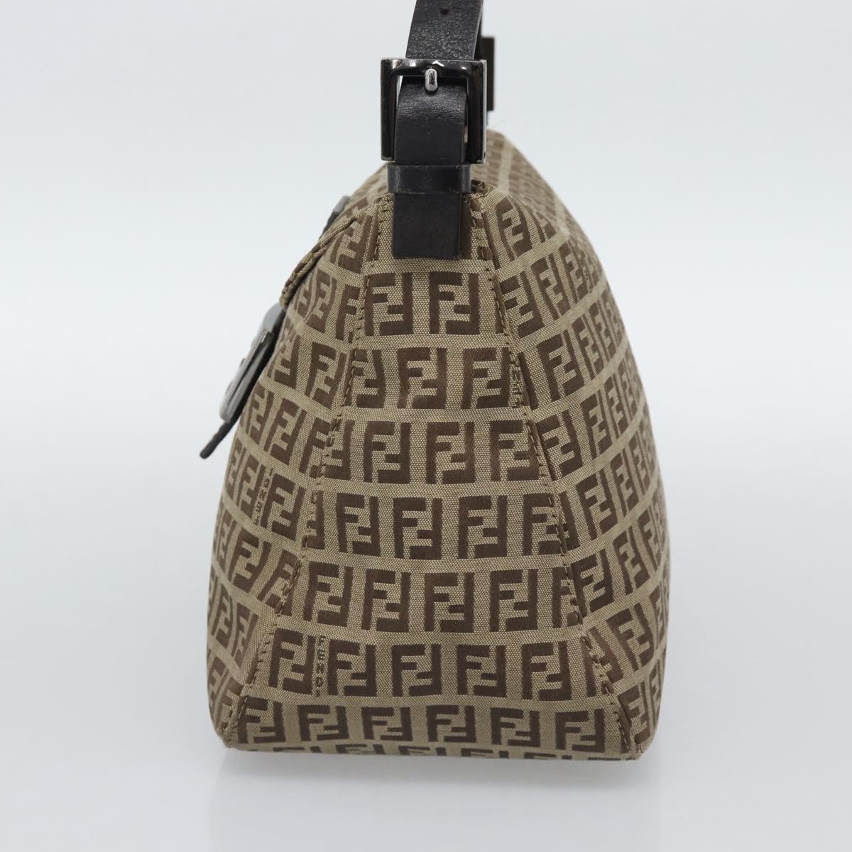 FENDI Zucchino Canvas Mamma Baguette Bag Beige Silver 8BR004 Auth ep15424V