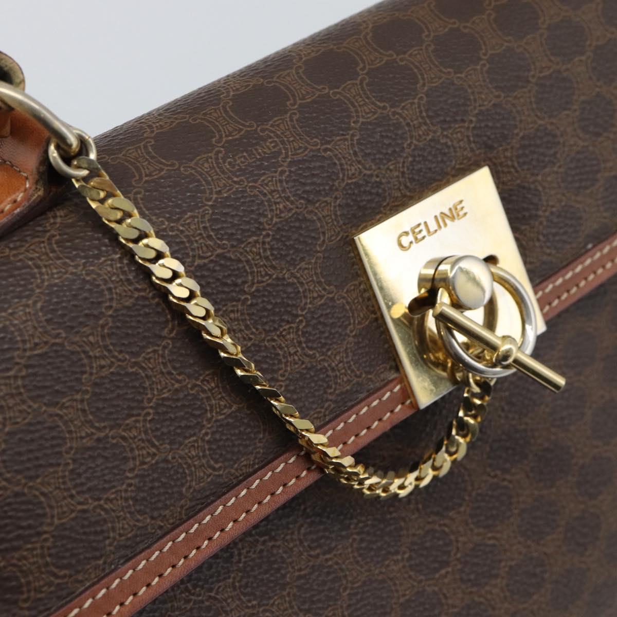 CELINE Macadam Hand Bag PVC Leather Brown Gold Tone Auth ep15431