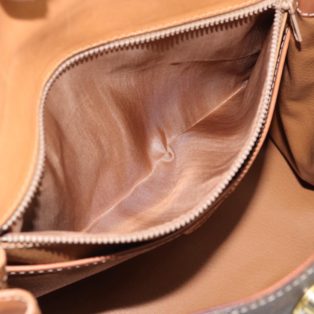 CELINE Macadam Hand Bag PVC Leather Brown Gold Tone Auth ep15431