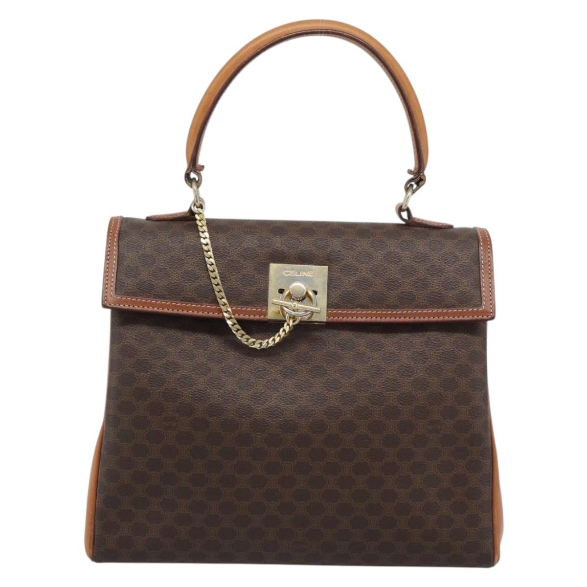 CELINE Macadam Hand Bag PVC Leather Brown Gold Tone Auth ep15431