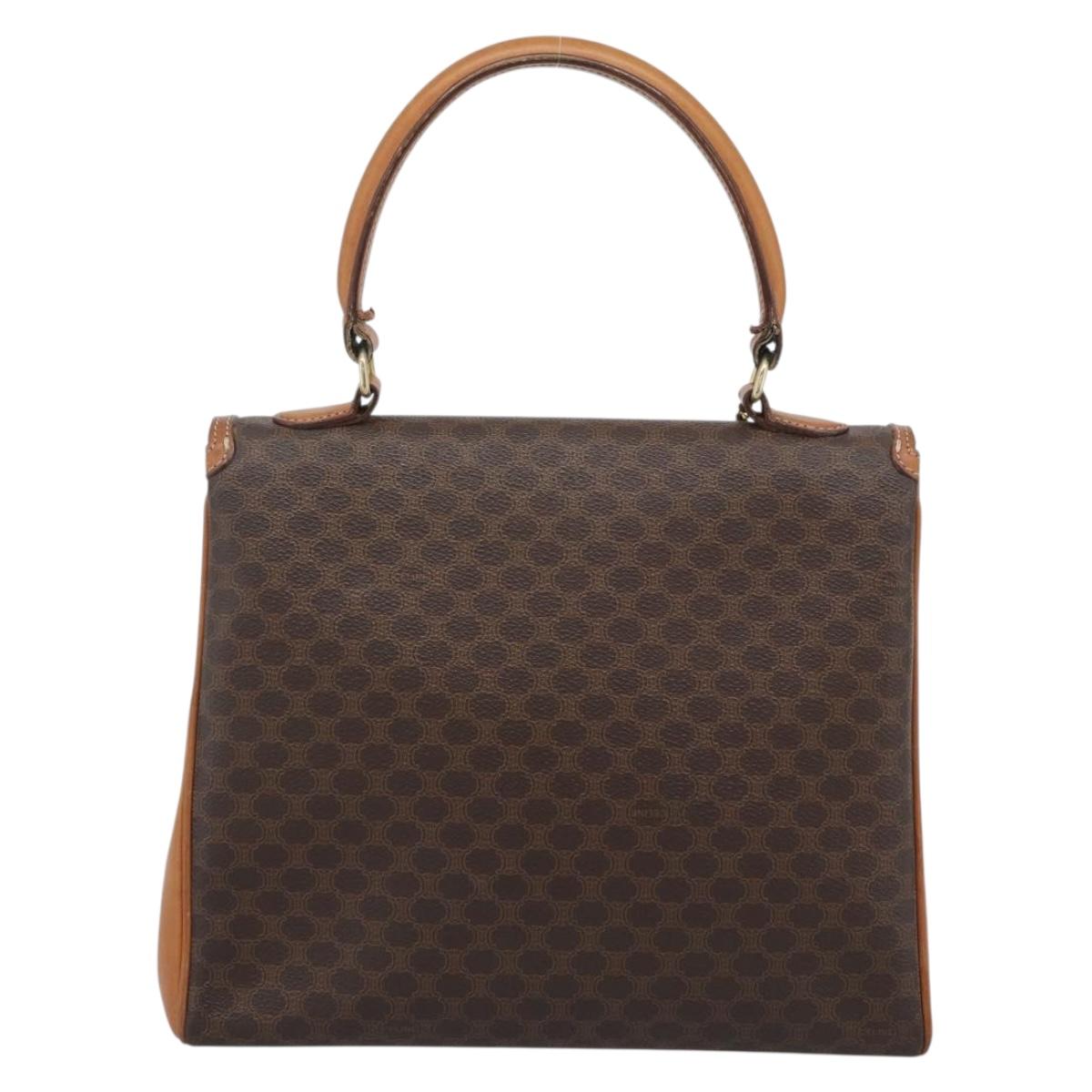 CELINE Macadam Hand Bag PVC Leather Brown Gold Tone Auth ep15431