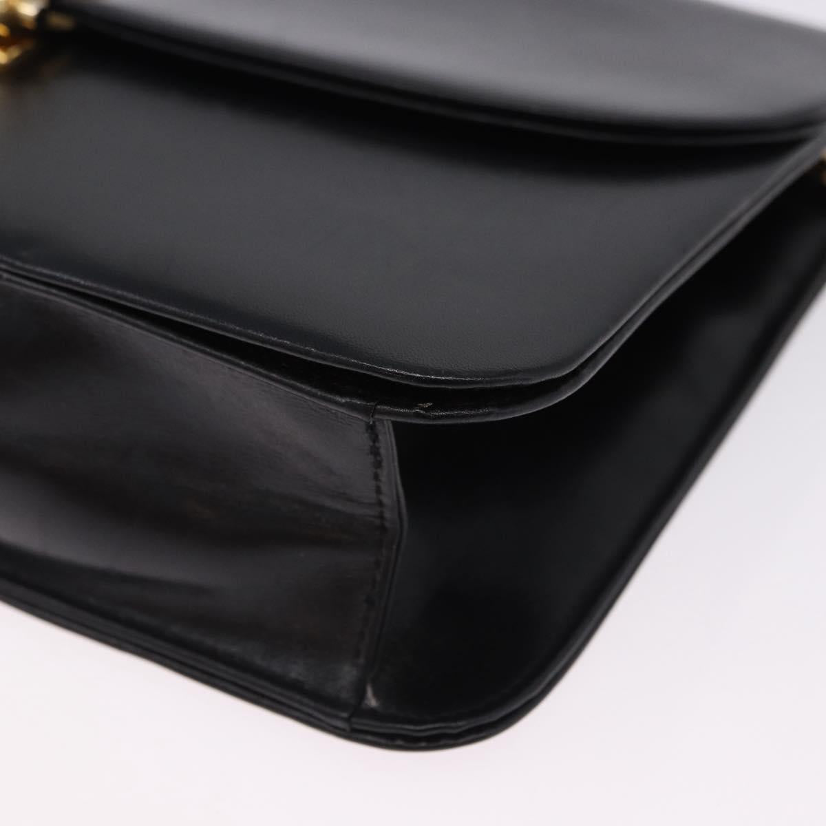 Christian Dior Chain Shoulder Bag Leather Black Gold Tone Auth ep15433