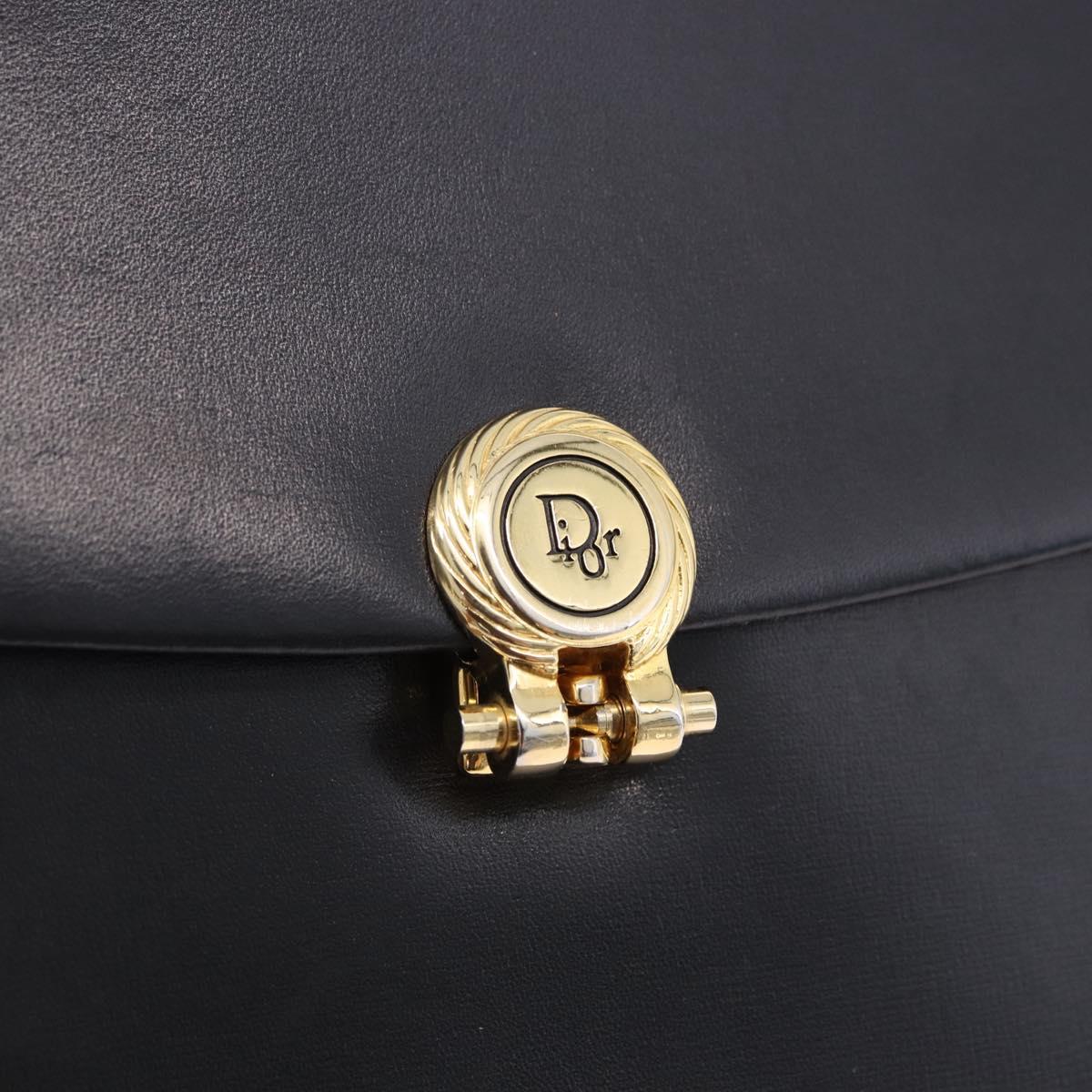 Christian Dior Chain Shoulder Bag Leather Black Gold Tone Auth ep15433