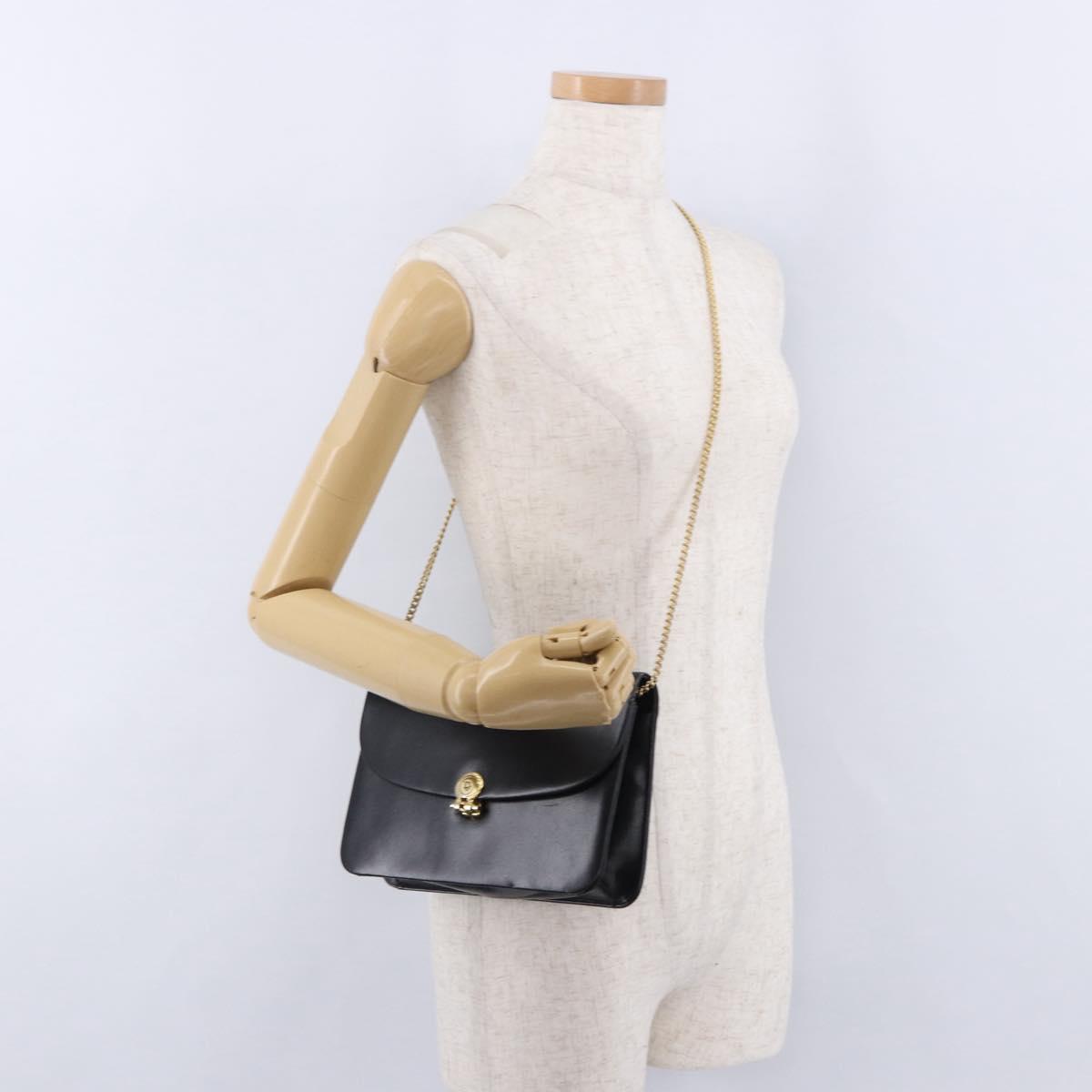 Christian Dior Chain Shoulder Bag Leather Black Gold Tone Auth ep15433
