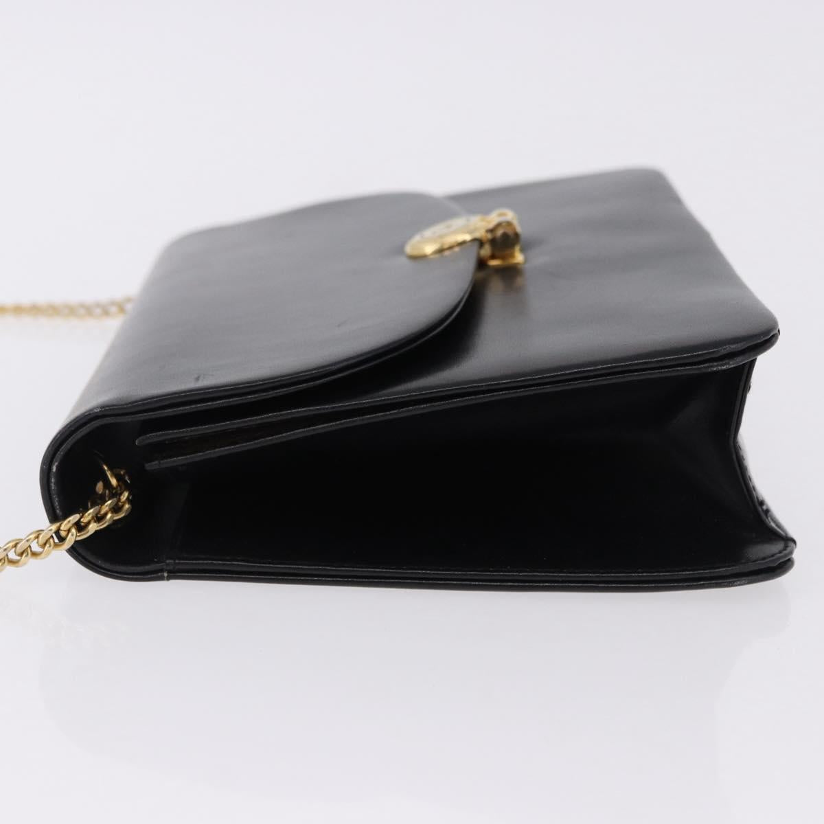 Christian Dior Chain Shoulder Bag Leather Black Gold Tone Auth ep15433