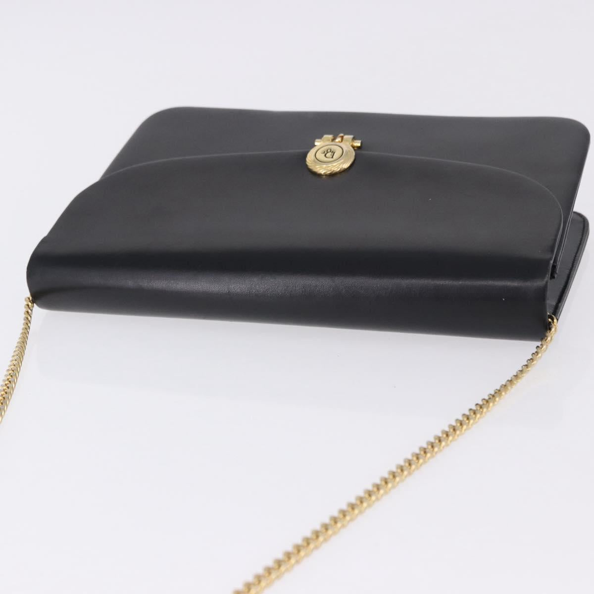 Christian Dior Chain Shoulder Bag Leather Black Gold Tone Auth ep15433