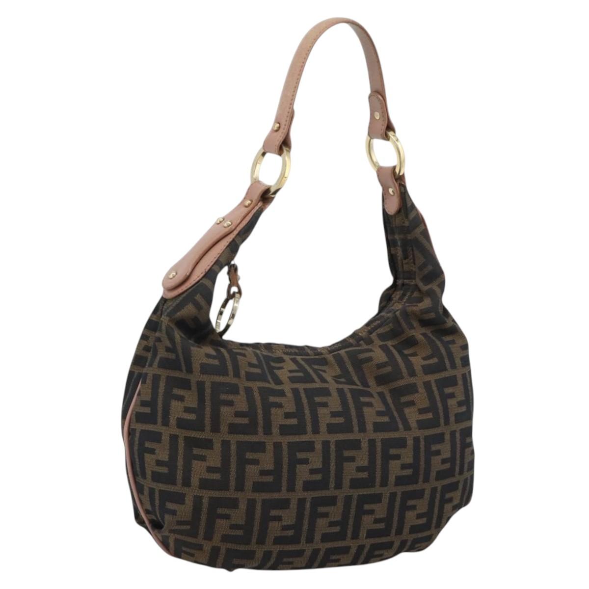FENDI Zucca Canvas Shoulder Bag Brown Gold Tone 8BR340 Auth ep15438