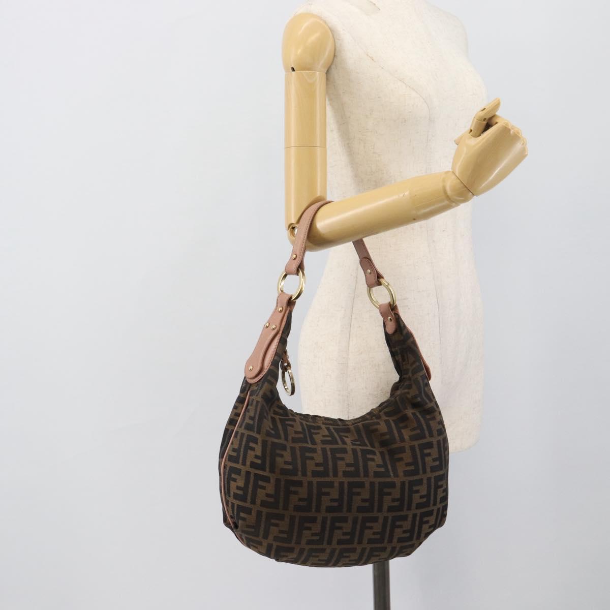 FENDI Zucca Canvas Shoulder Bag Brown Gold Tone 8BR340 Auth ep15438