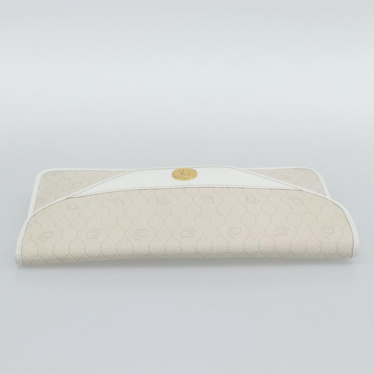 Christian Dior Trotter Clutch Bag PVC Leather White Gold Tone Auth ep15439