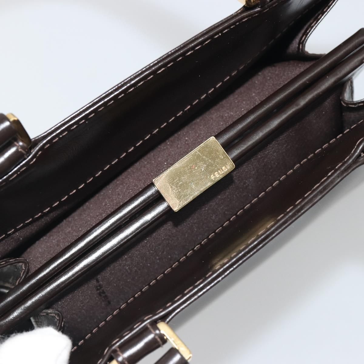 FENDI Hand Bag Leather Brown Gold Tone Auth ep15441A