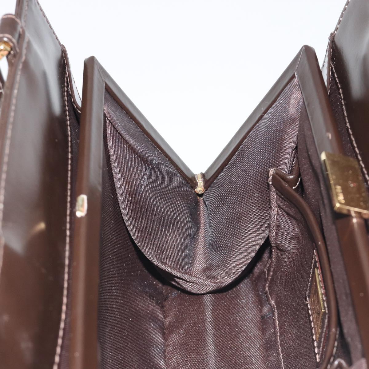 FENDI Hand Bag Leather Brown Gold Tone Auth ep15441A