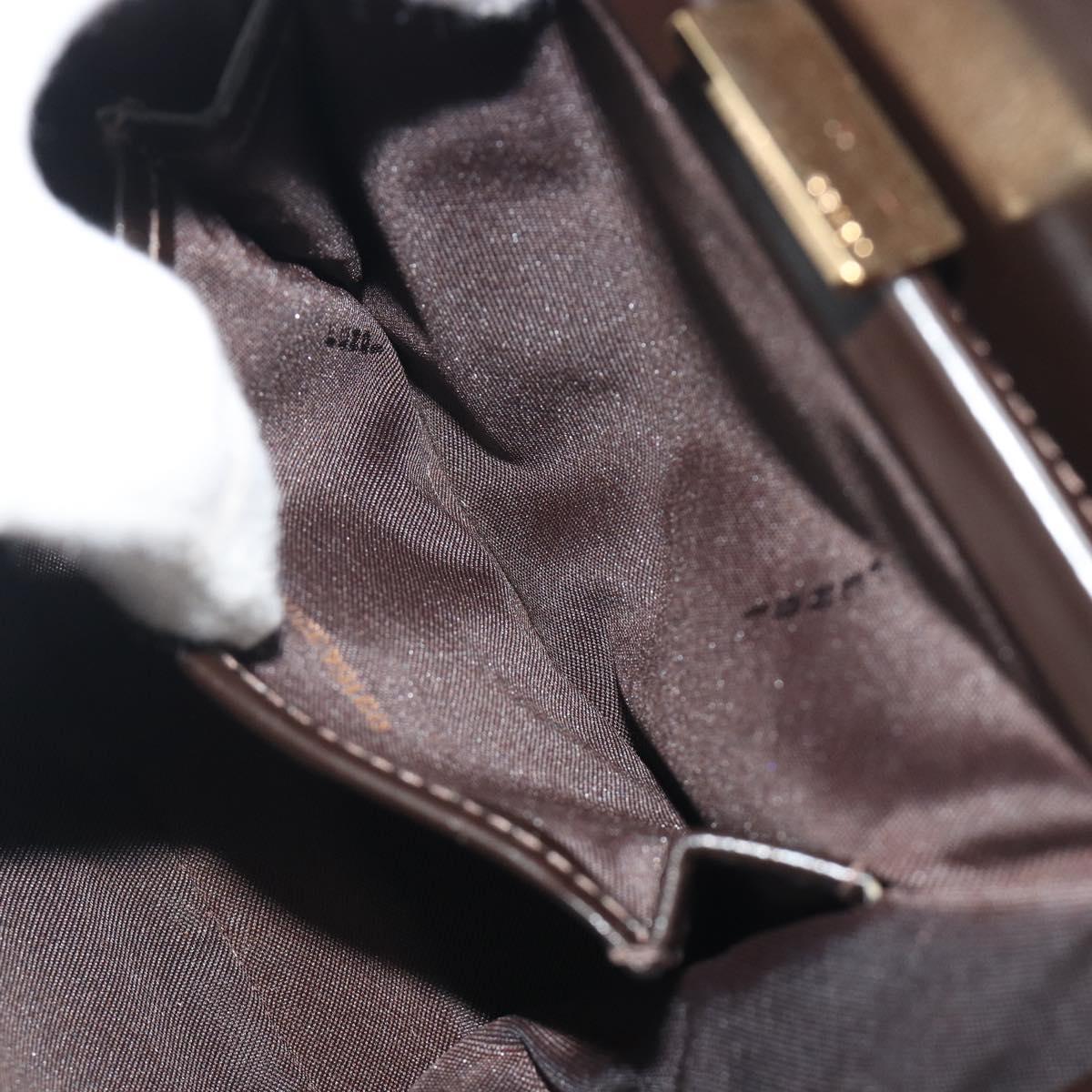 FENDI Hand Bag Leather Brown Gold Tone Auth ep15441A
