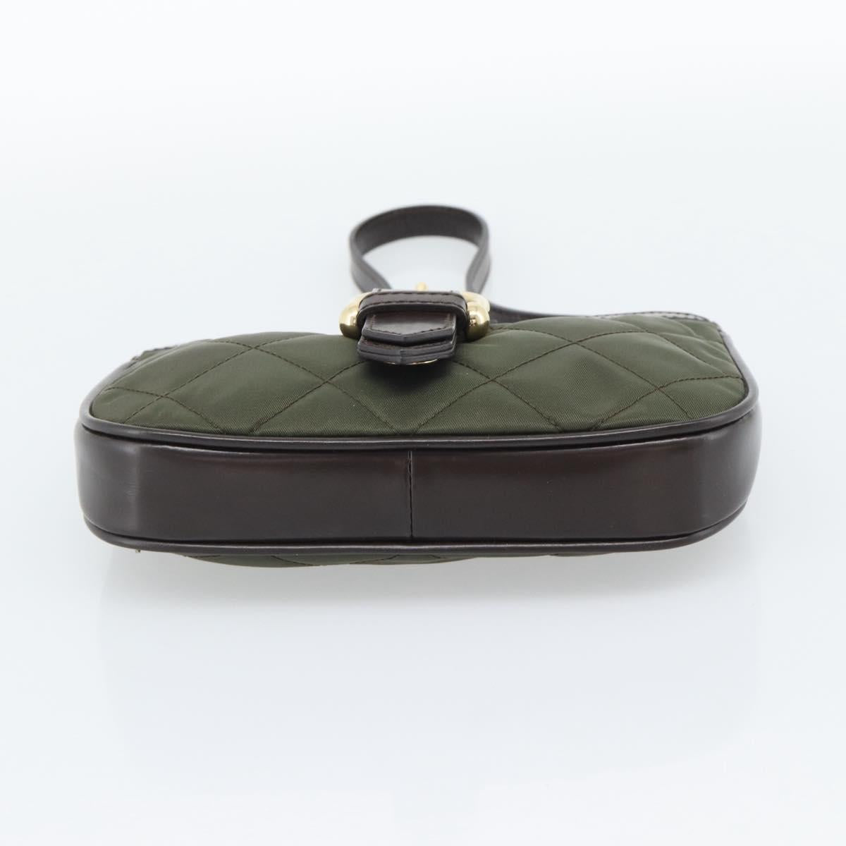 BURBERRY Hand Bag Nylon Khaki Gold Tone Auth ep15442
