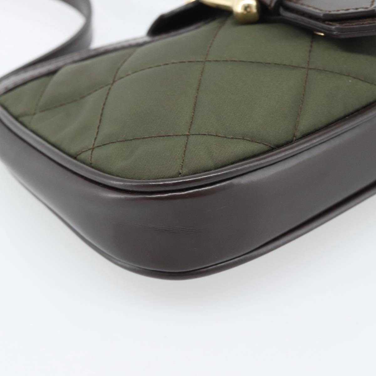 BURBERRY Hand Bag Nylon Khaki Gold Tone Auth ep15442