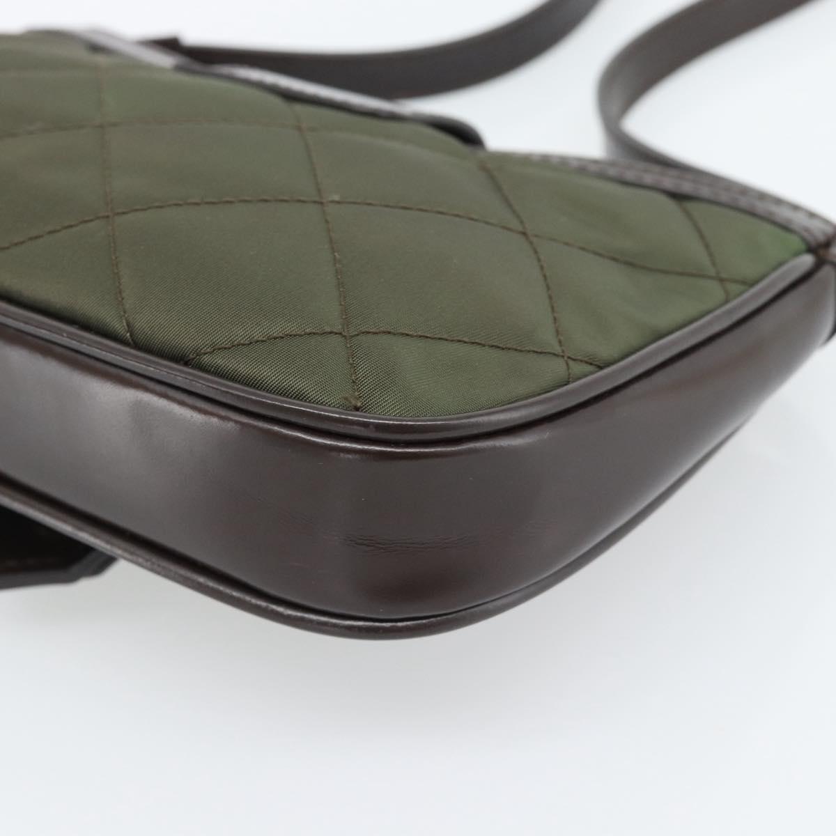 BURBERRY Hand Bag Nylon Khaki Gold Tone Auth ep15442
