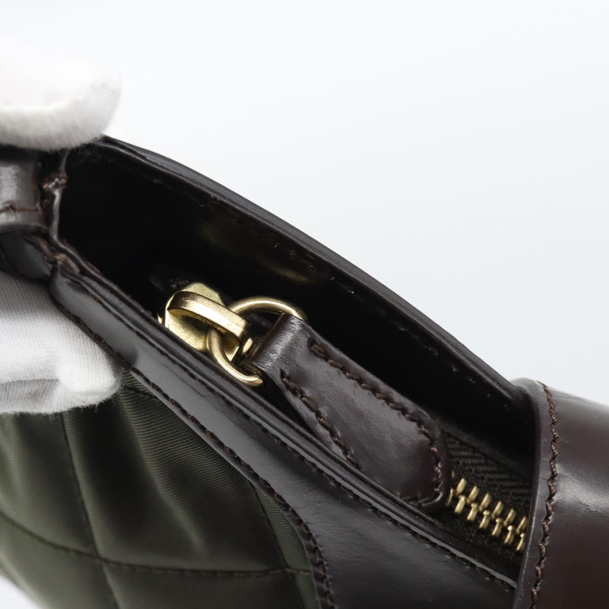 BURBERRY Hand Bag Nylon Khaki Gold Tone Auth ep15442