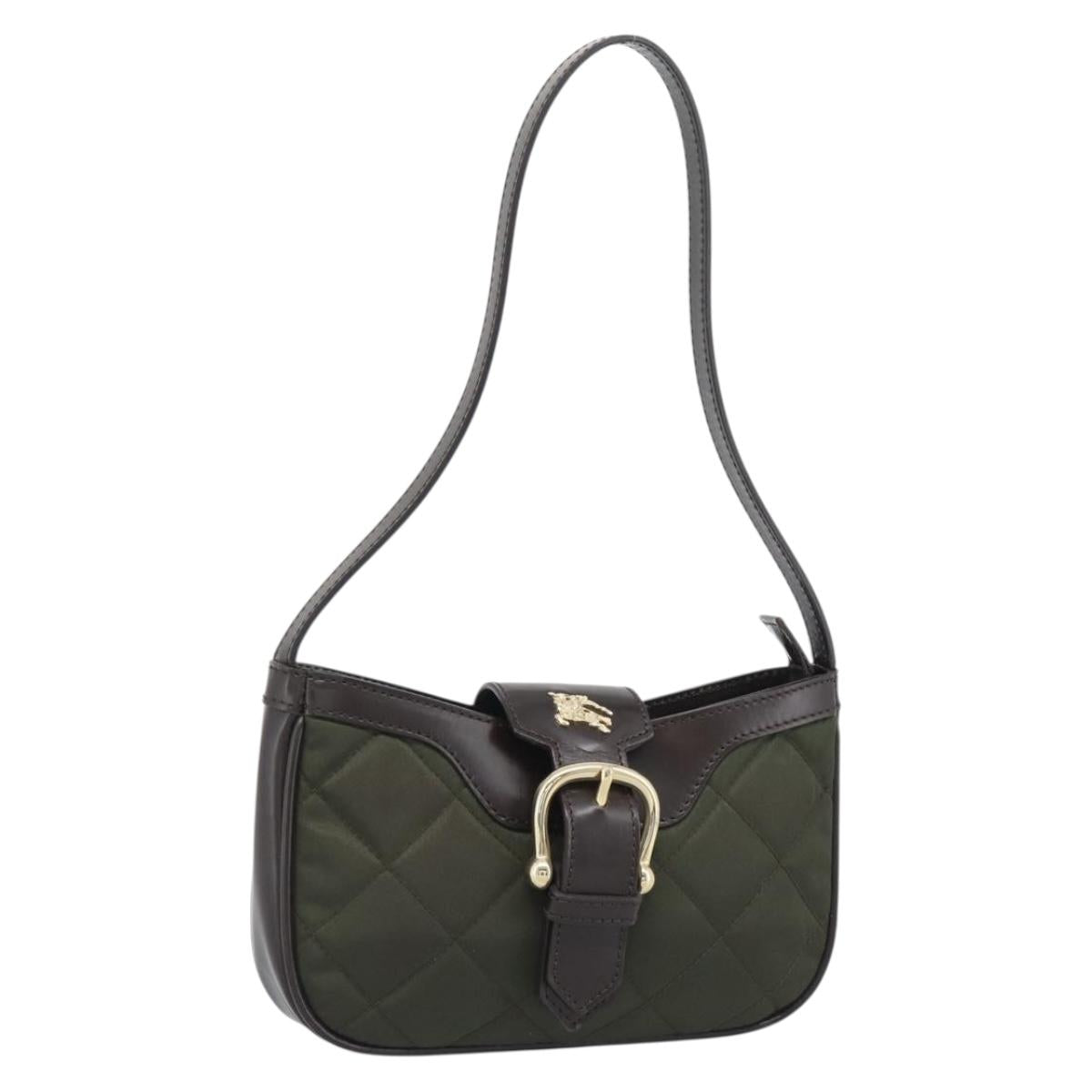 BURBERRY Hand Bag Nylon Khaki Gold Tone Auth ep15442