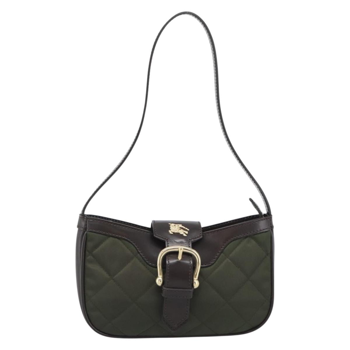 BURBERRY Hand Bag Nylon Khaki Gold Tone Auth ep15442