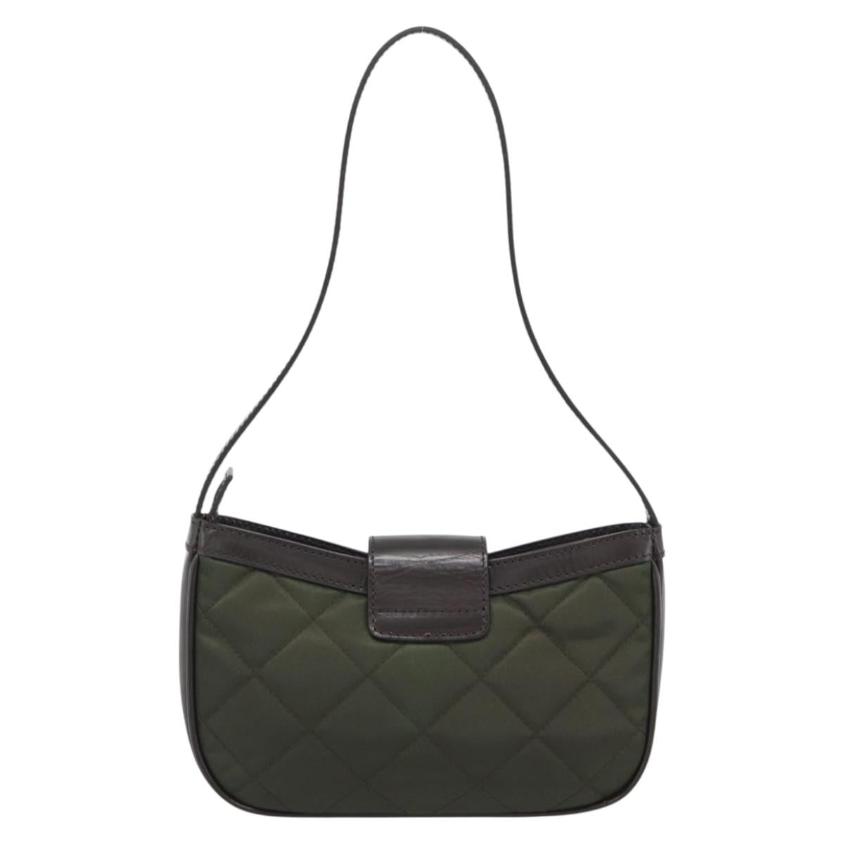 BURBERRY Hand Bag Nylon Khaki Gold Tone Auth ep15442