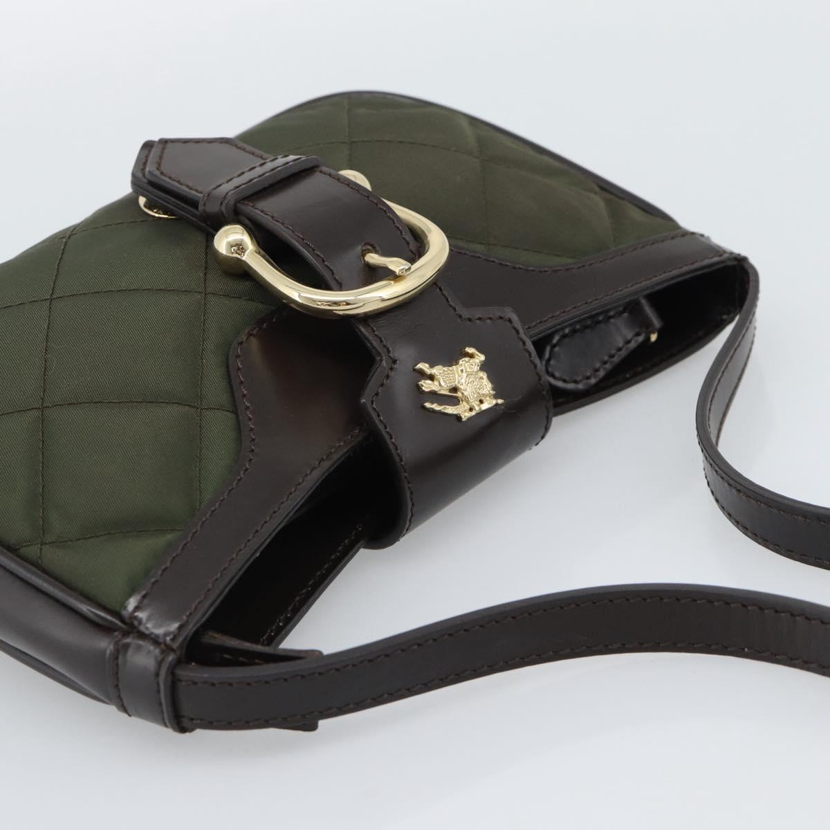 BURBERRY Hand Bag Nylon Khaki Gold Tone Auth ep15442