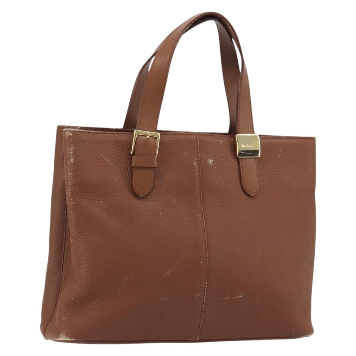 Burberrys Hand Bag Leather Brown Gold Tone Auth ep15444
