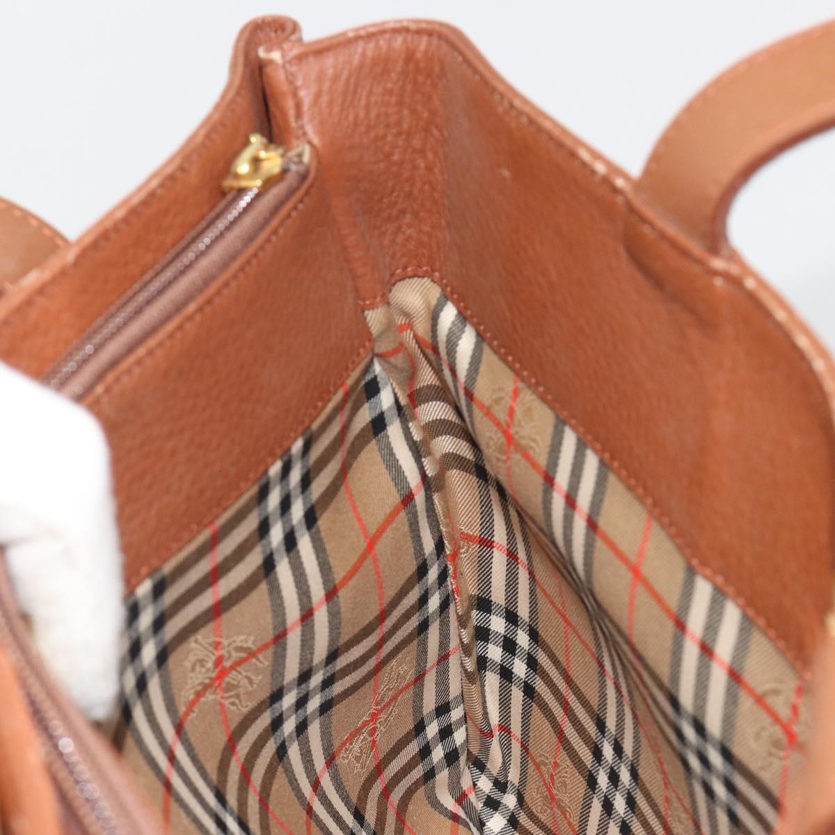 Burberrys Hand Bag Leather Brown Gold Tone Auth ep15444
