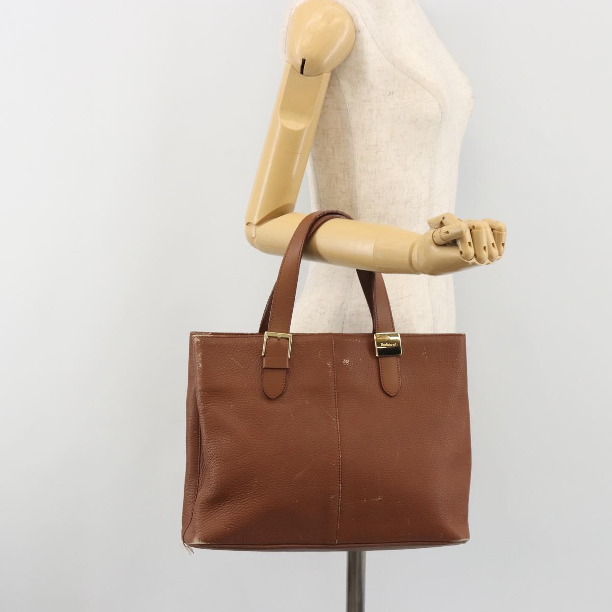 Burberrys Hand Bag Leather Brown Gold Tone Auth ep15444