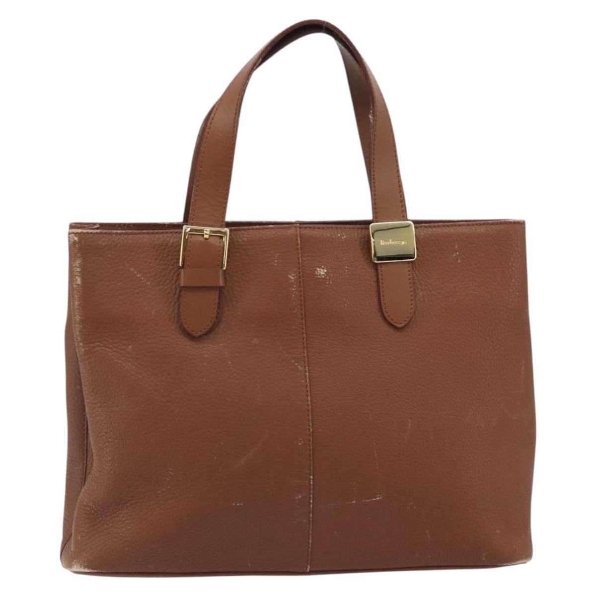 Burberrys Hand Bag Leather Brown Gold Tone Auth ep15444