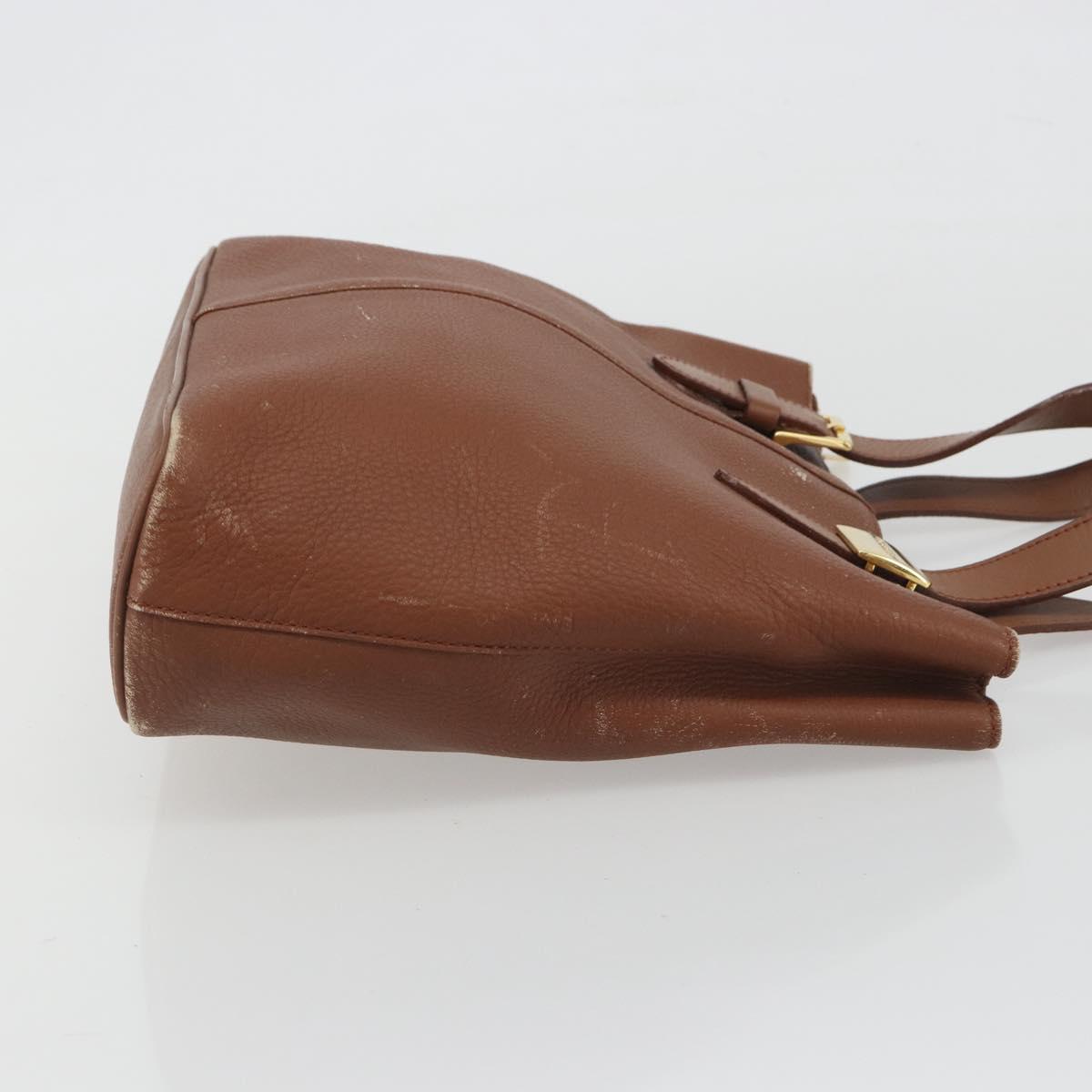 Burberrys Hand Bag Leather Brown Gold Tone Auth ep15444