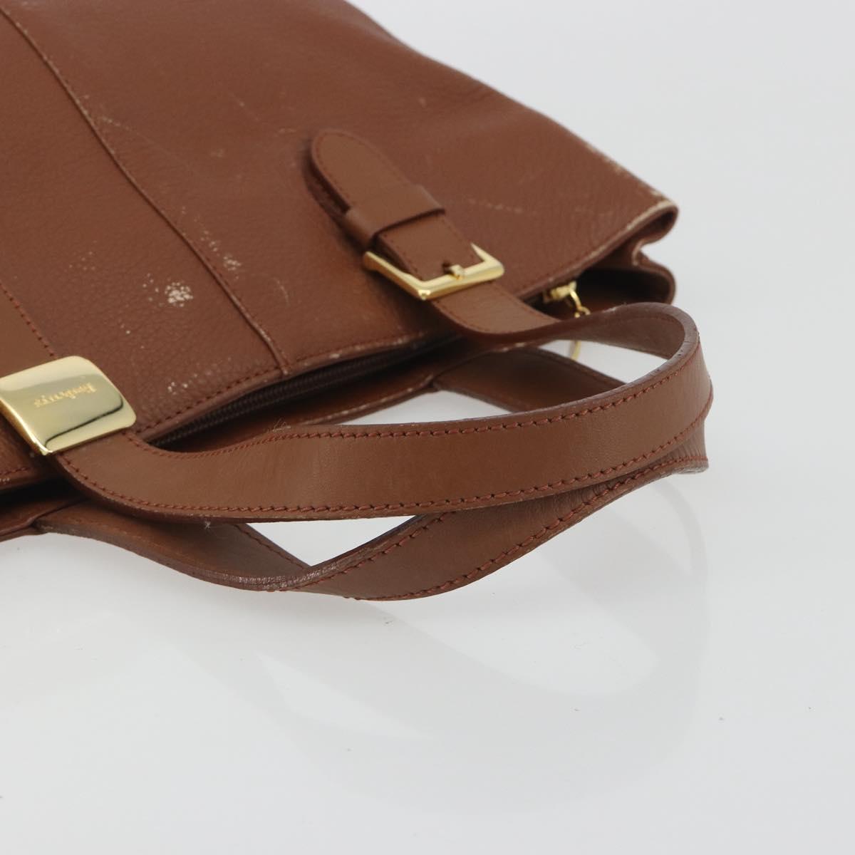 Burberrys Hand Bag Leather Brown Gold Tone Auth ep15444