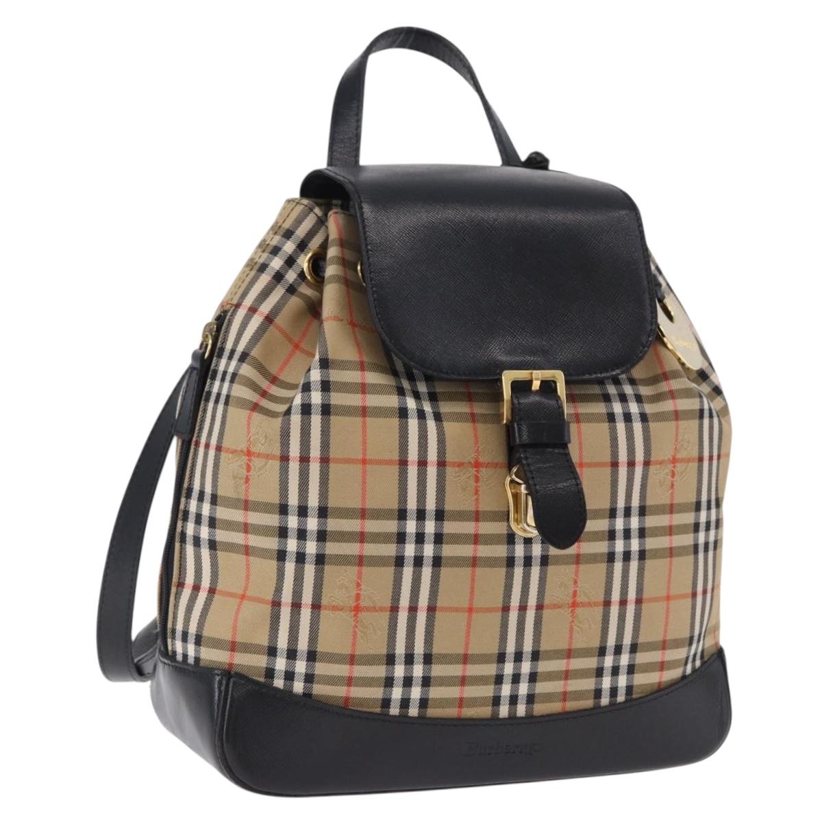 Burberrys Nova Check Backpack Canvas Beige Gold Tone Auth ep15445A