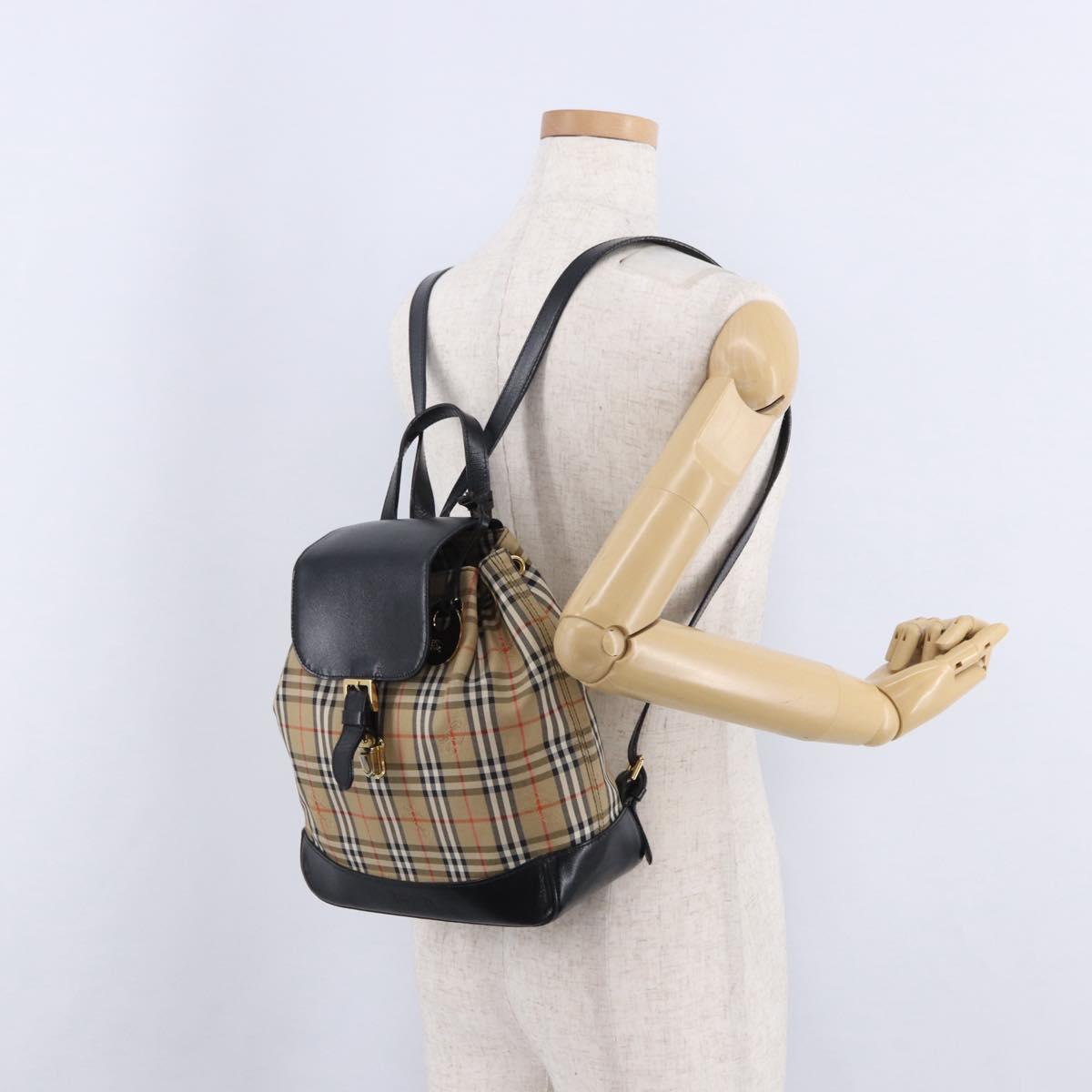 Burberrys Nova Check Backpack Canvas Beige Gold Tone Auth ep15445A
