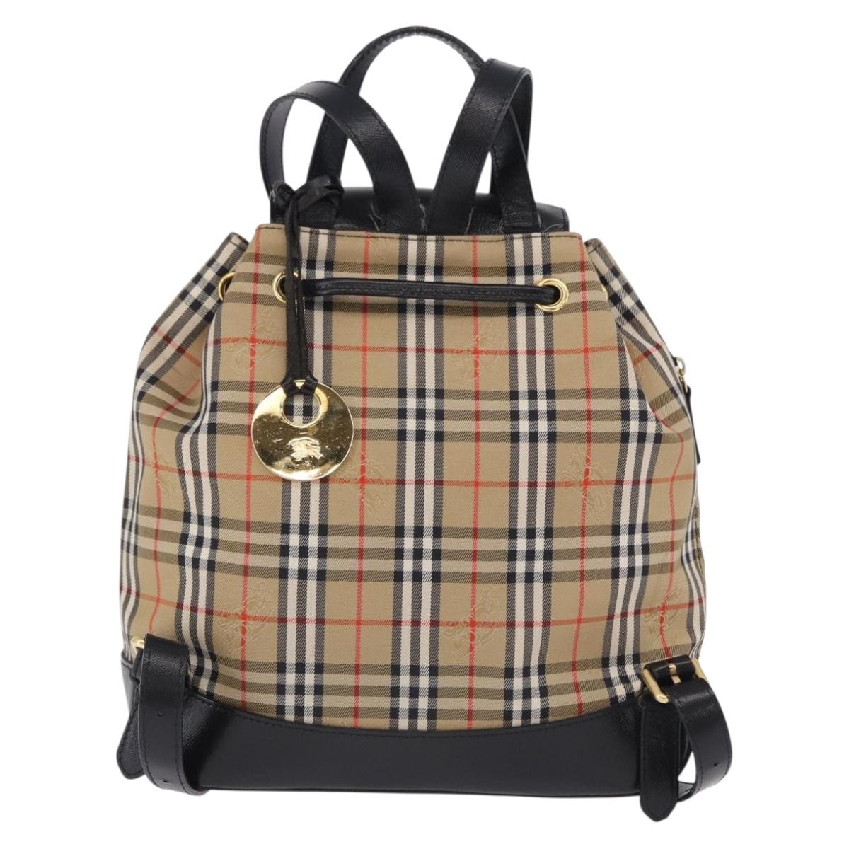 Burberrys Nova Check Backpack Canvas Beige Gold Tone Auth ep15445A