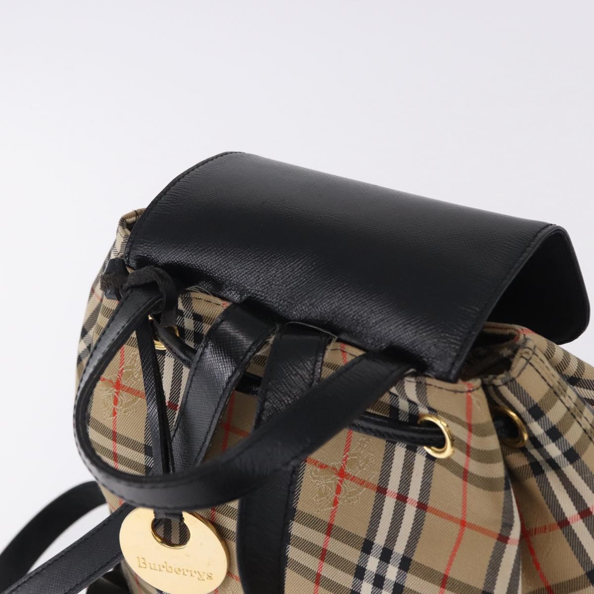 Burberrys Nova Check Backpack Canvas Beige Gold Tone Auth ep15445A