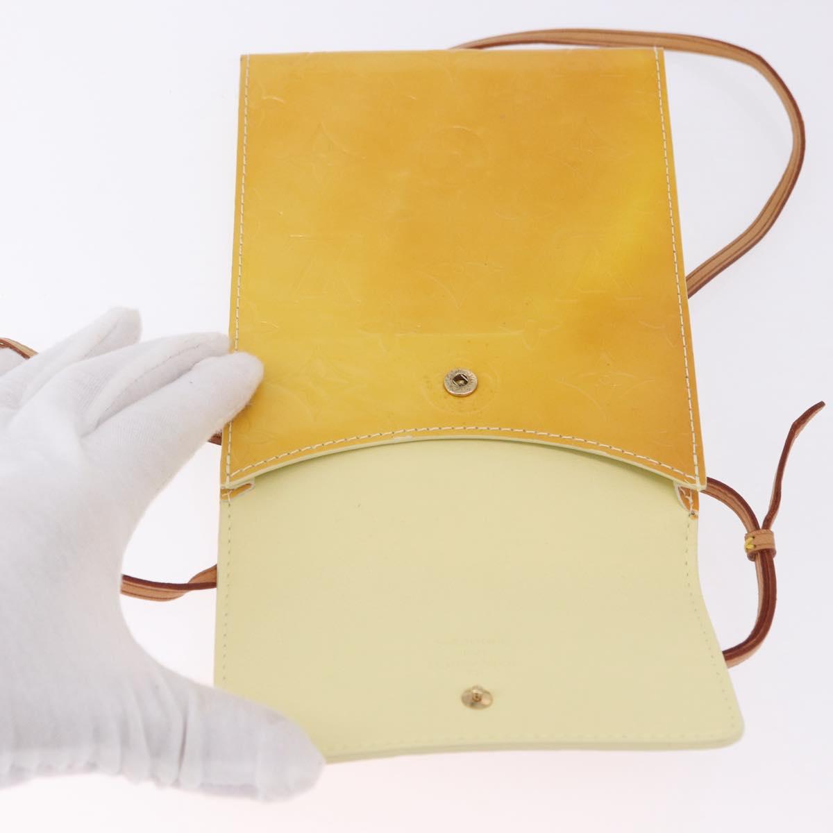 LOUIS VUITTON Monogram Vernis Walker Wallet Lime Yellow M91074 LV Auth ep15446