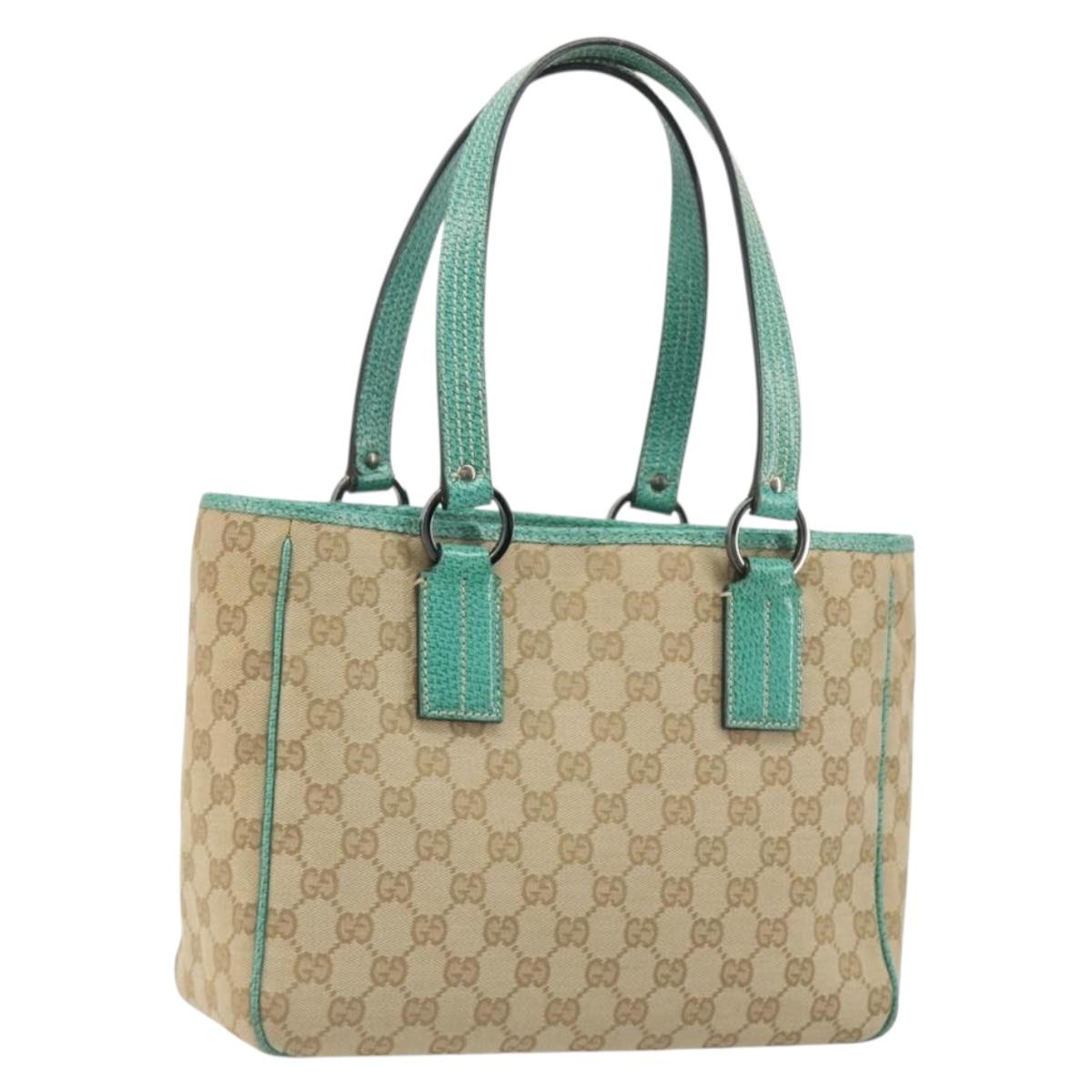 GUCCI GG Canvas Hand Bag Beige Green 113019 Auth ep15447A