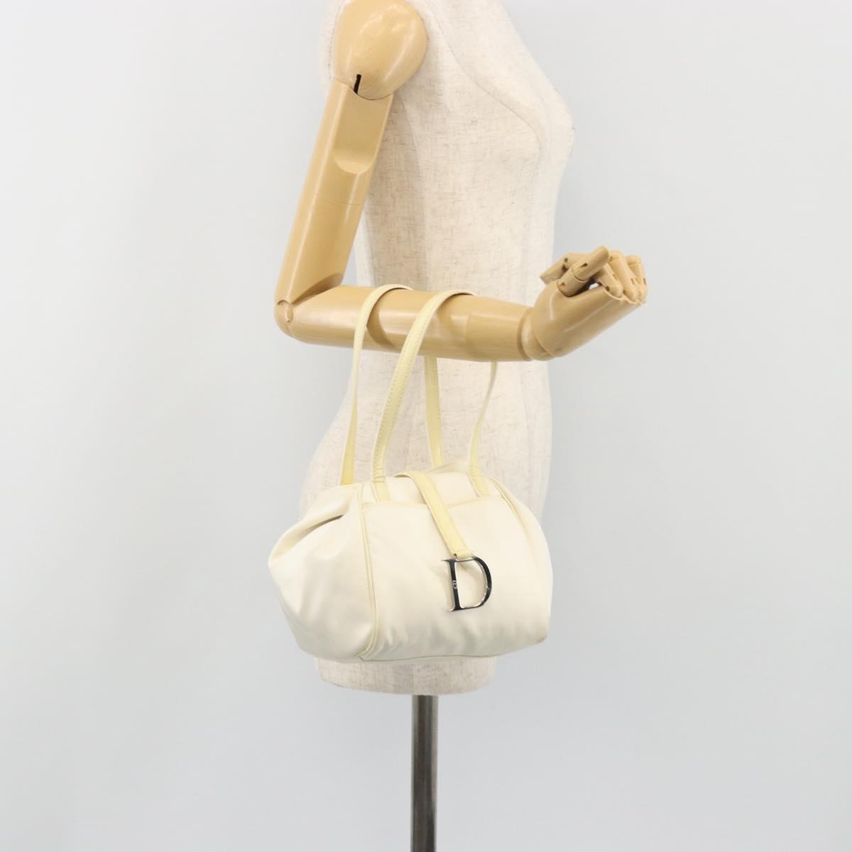Christian Dior Hand Bag Nylon White Silver Auth ep15448