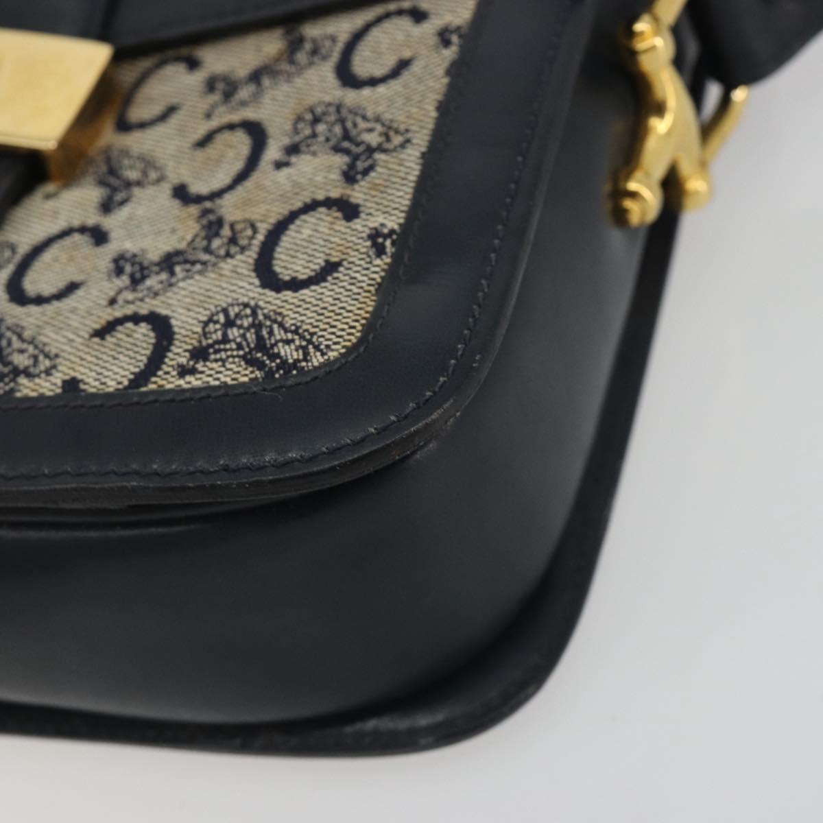 CELINE C Sulky Shoulder Bag Canvas Navy Gold Tone Auth ep15449
