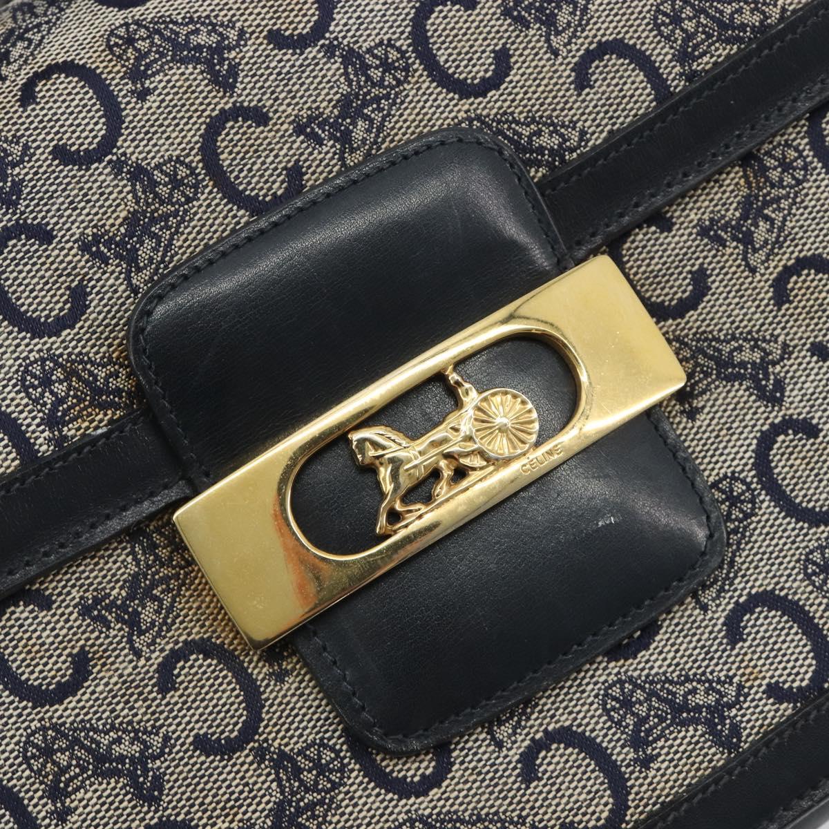 CELINE C Sulky Shoulder Bag Canvas Navy Gold Tone Auth ep15449