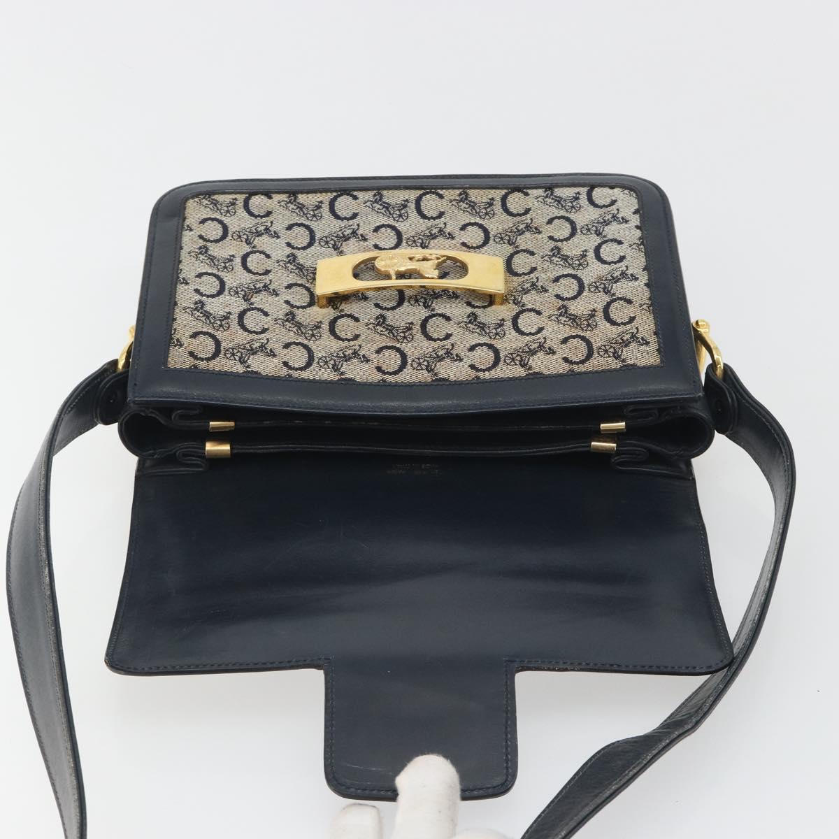 CELINE C Sulky Shoulder Bag Canvas Navy Gold Tone Auth ep15449