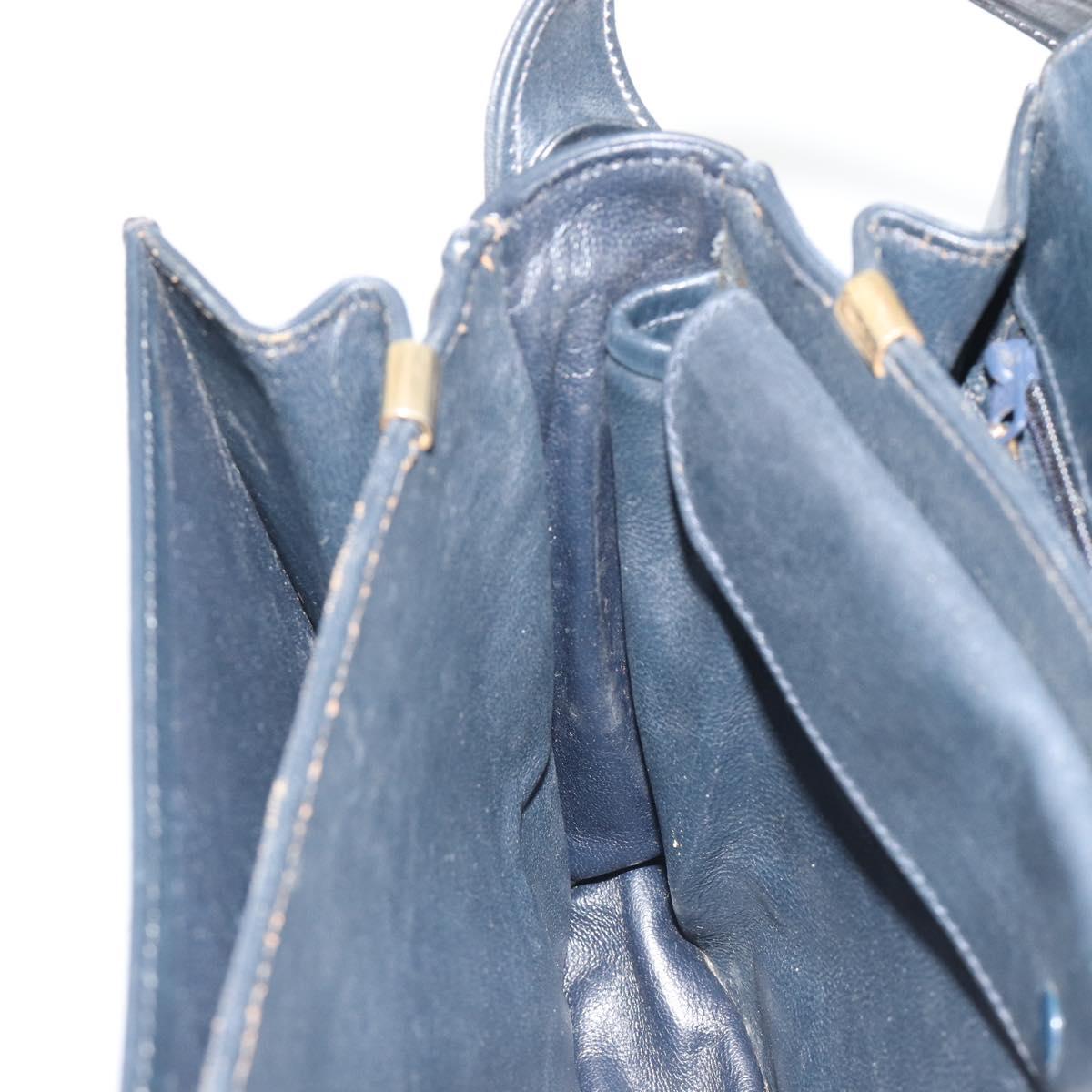 CELINE C Sulky Shoulder Bag Canvas Navy Gold Tone Auth ep15449