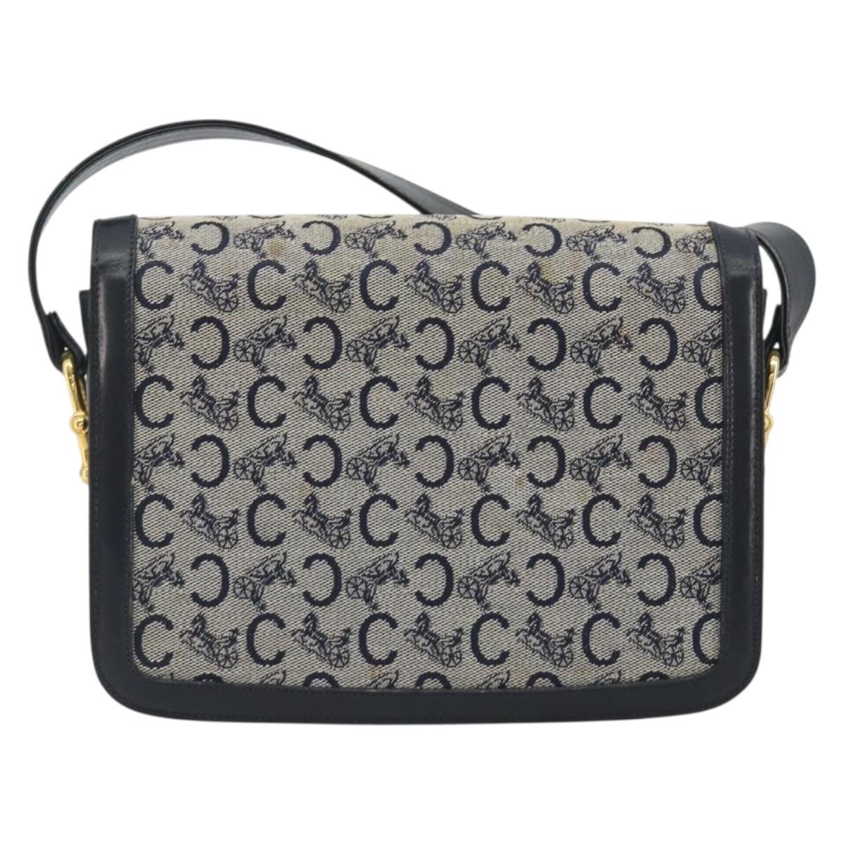 CELINE C Sulky Shoulder Bag Canvas Navy Gold Tone Auth ep15449