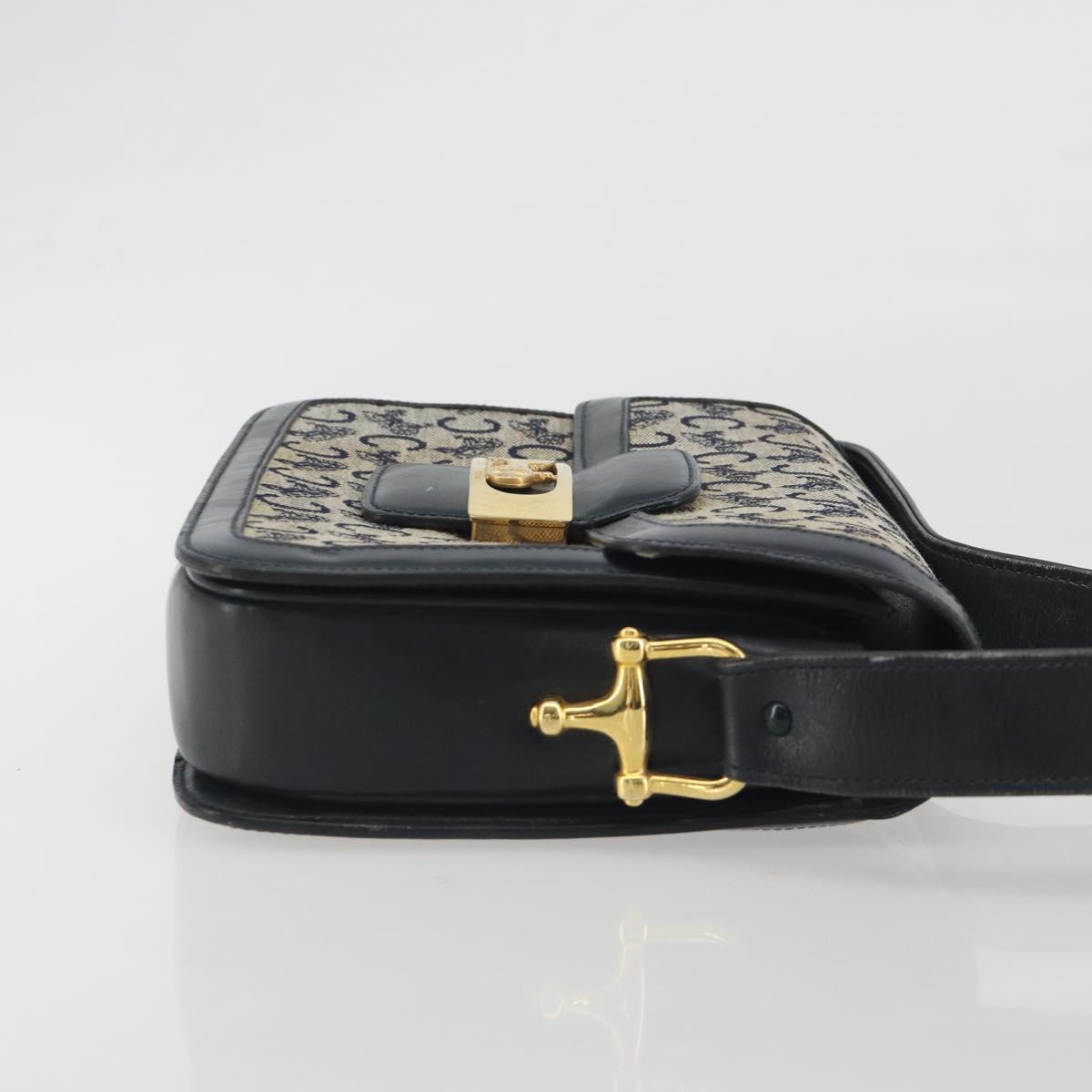 CELINE C Sulky Shoulder Bag Canvas Navy Gold Tone Auth ep15449