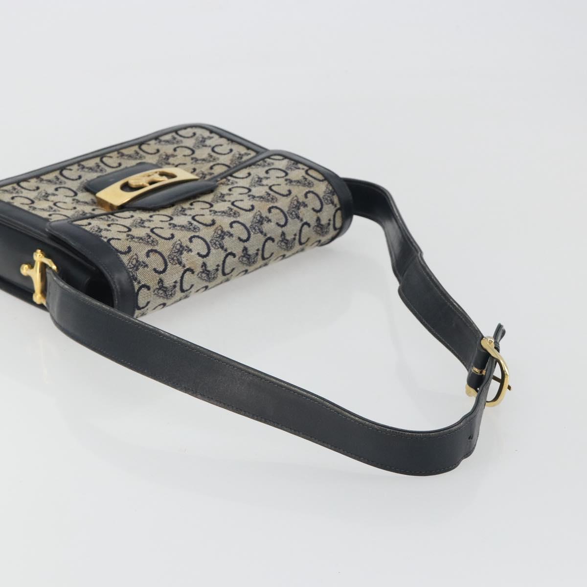 CELINE C Sulky Shoulder Bag Canvas Navy Gold Tone Auth ep15449